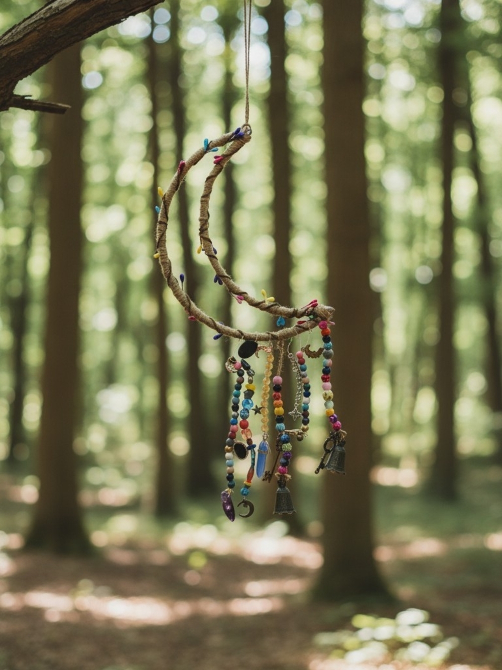 Bohemian Crescent Moon Hanging Witch Bells Handmade